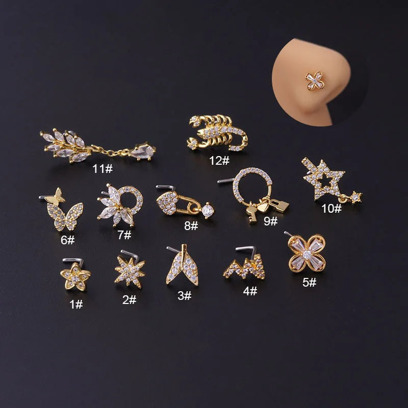 1PC 20G Surgical Steel Nose Studs for Women Exquisite Rings Screw Nose Piercing Jewelry