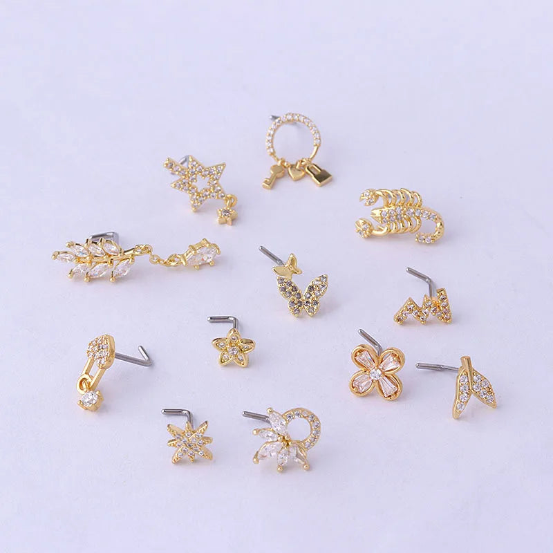 1PC 20G Surgical Steel Nose Studs for Women Exquisite Rings Screw Nose Piercing Jewelry