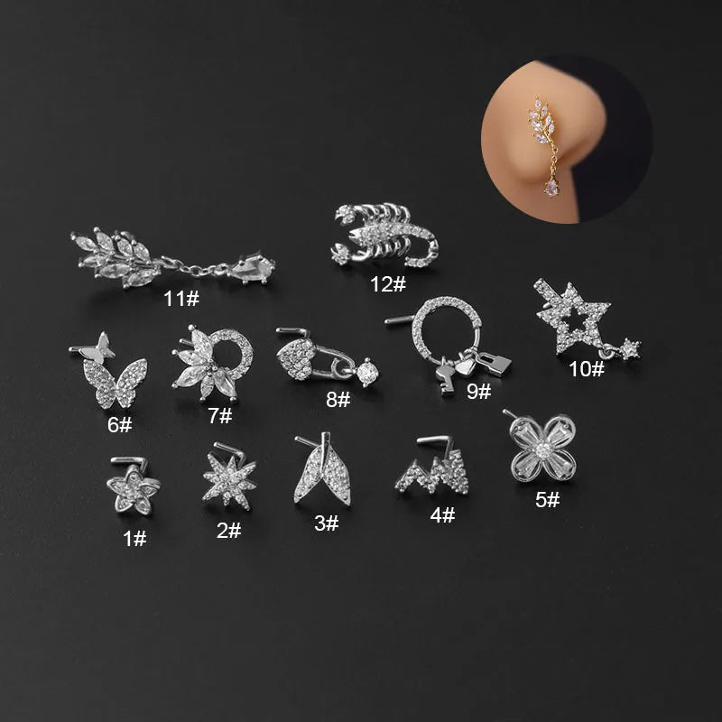 1PC 20G Surgical Steel Nose Studs for Women Exquisite Rings Screw Nose Piercing Jewelry