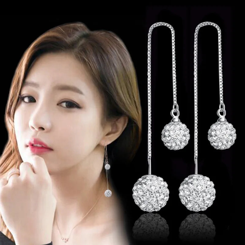 {SALE} 925 Silver Needle Fashion Shiny Crystal Ladies Drop Earrings