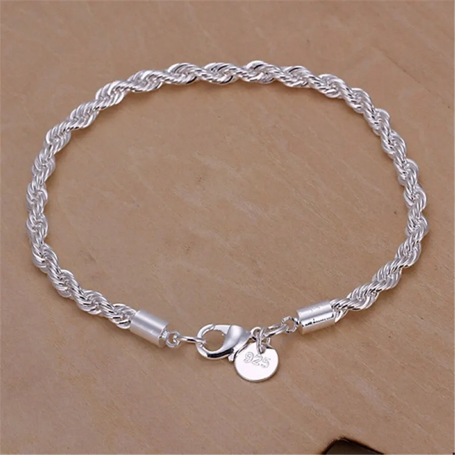 Silver Color 4mm Chain Twisted Rope Necklace Bracelets Fashion Women/Men Silver High Quality Jewelry Set