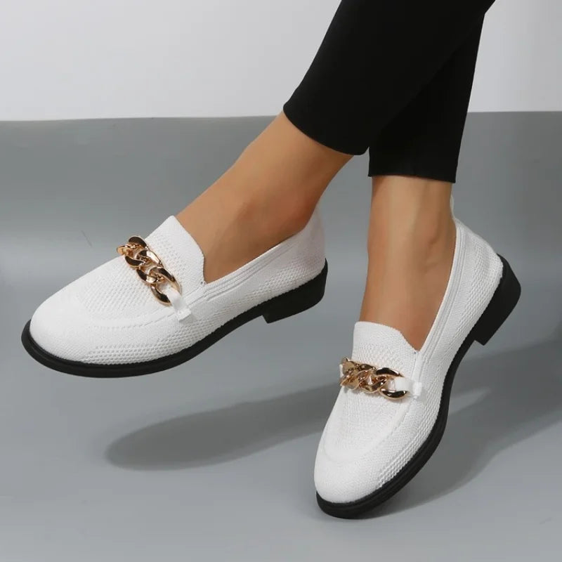 Fashion Flat Shoes Quality Metal Slip on Loafer Ladies Flats Moccasins