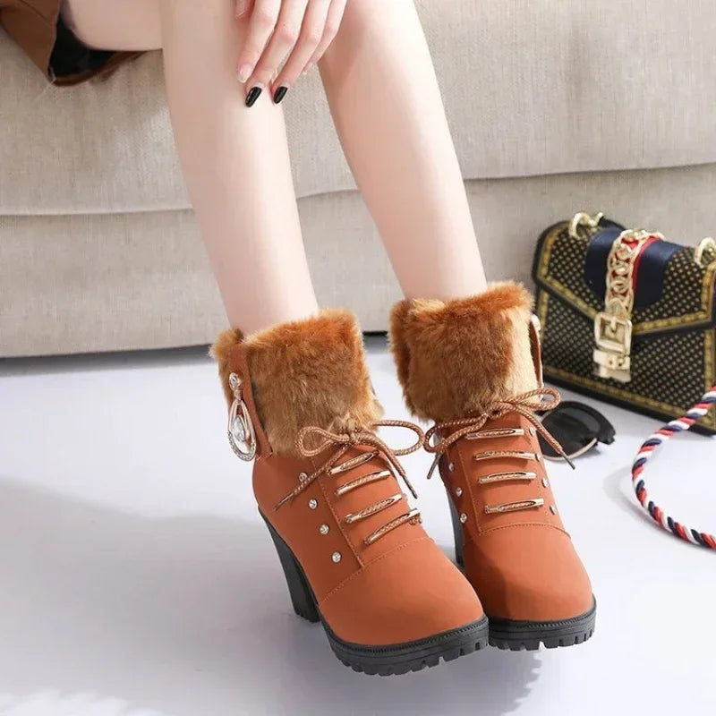 Suede Women Winter Designer Plush High Platform Ankle Boots