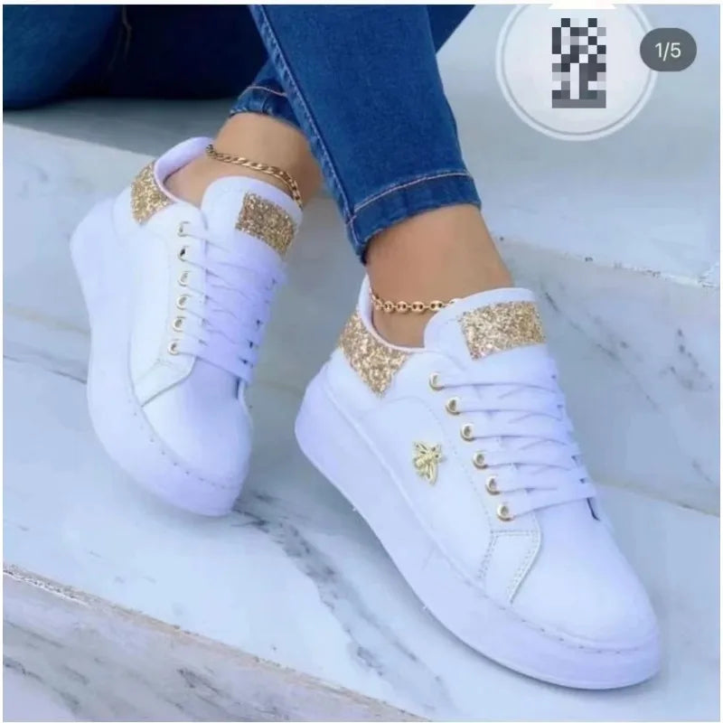 Waterproof White Sneakers for Women Lace Up Casual Flat Sport