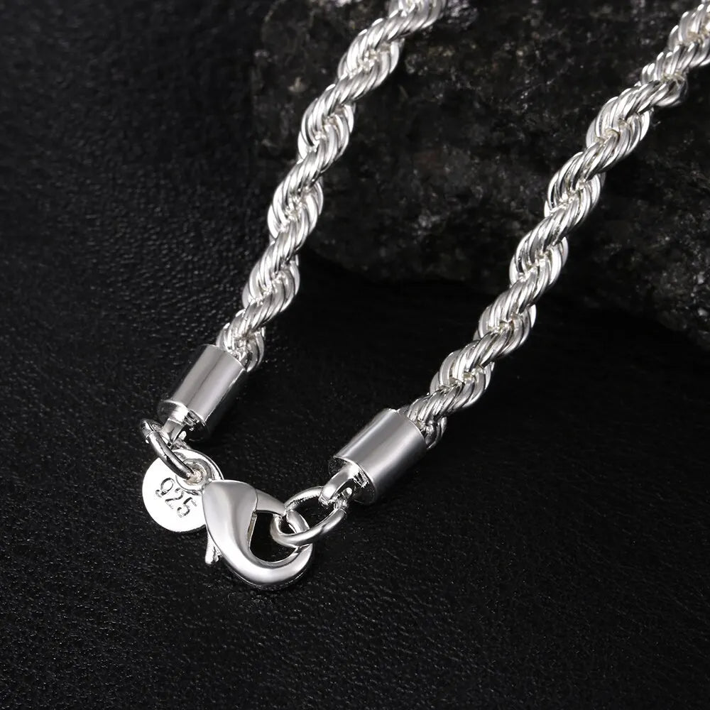 Silver Color 4mm Chain Twisted Rope Necklace Bracelets Fashion Women/Men Silver High Quality Jewelry Set