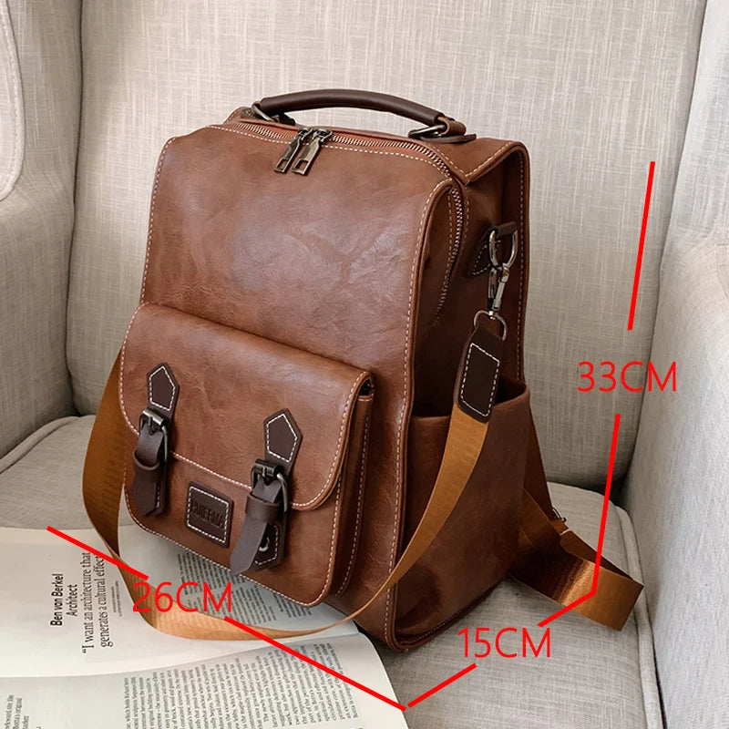 Women Vintage Leather Backpack, Shoulder Bag