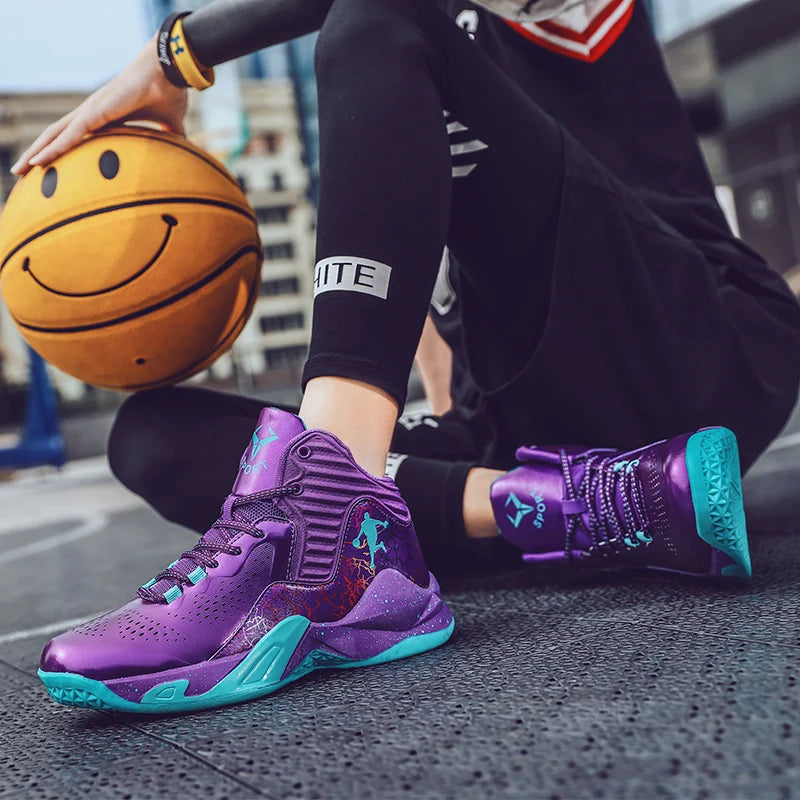 Fashion Purple Basketball Shoes Breathable Women Sport Shoes Training High Sneakers