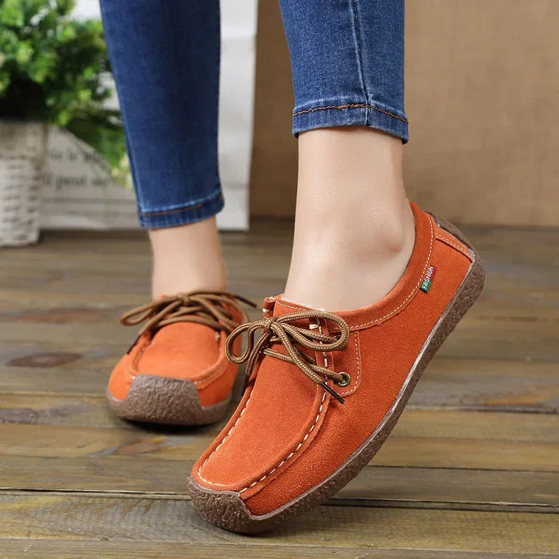 New Arrival Women Casual Shoes 2024 Suede Leather Flats Sneakers Lace Up Moccasins