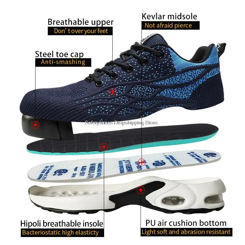 Safety Shoes Men/Women Work Safety Steel Toe Anti-Puncture Air Cushion Work Sneakers Light Fashion Work Shoes Unisex