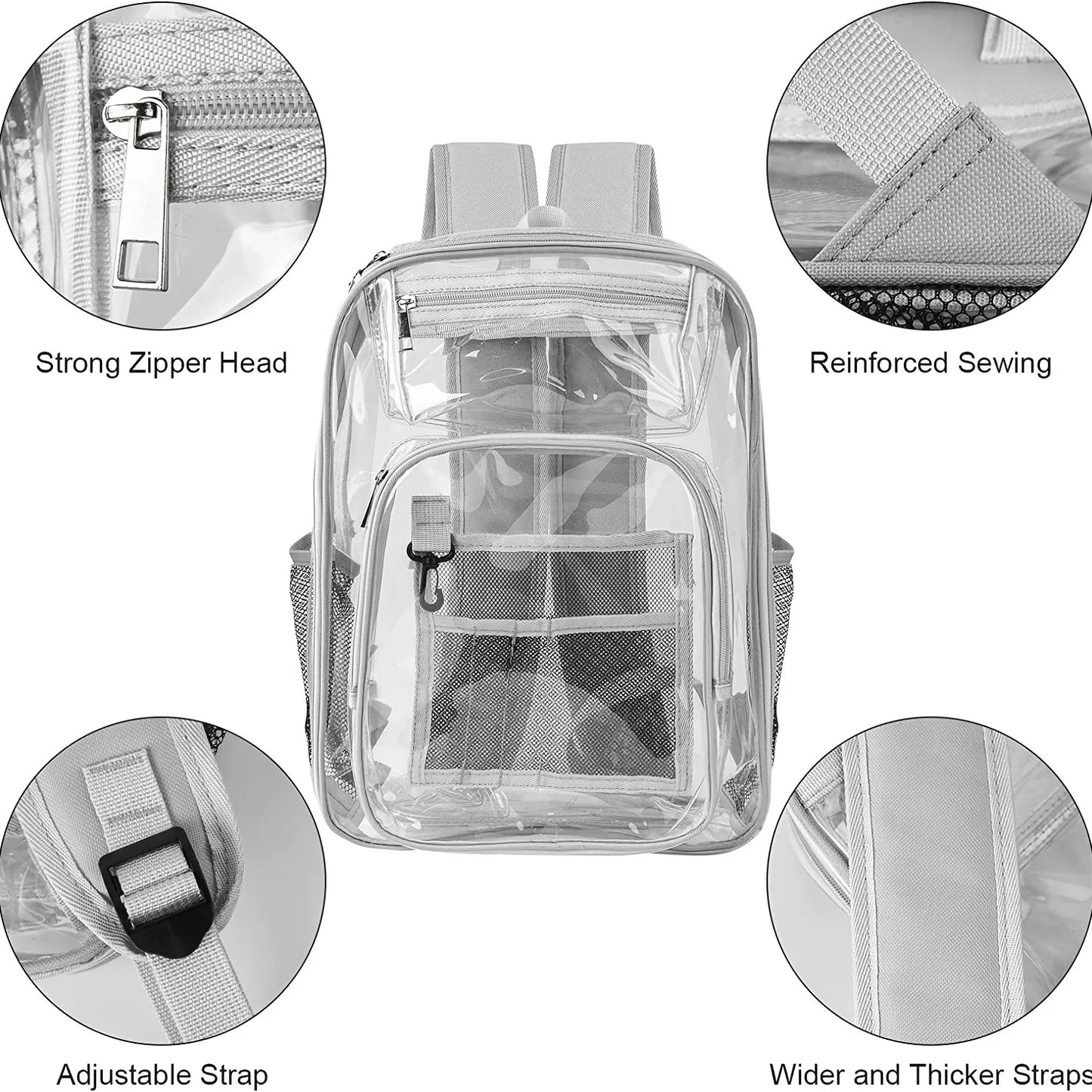 Clear Backpack, Large Heavy Duty PVC Transparent Backpack, See Through With Reinforced Straps Backpack Clear Bookbag for School