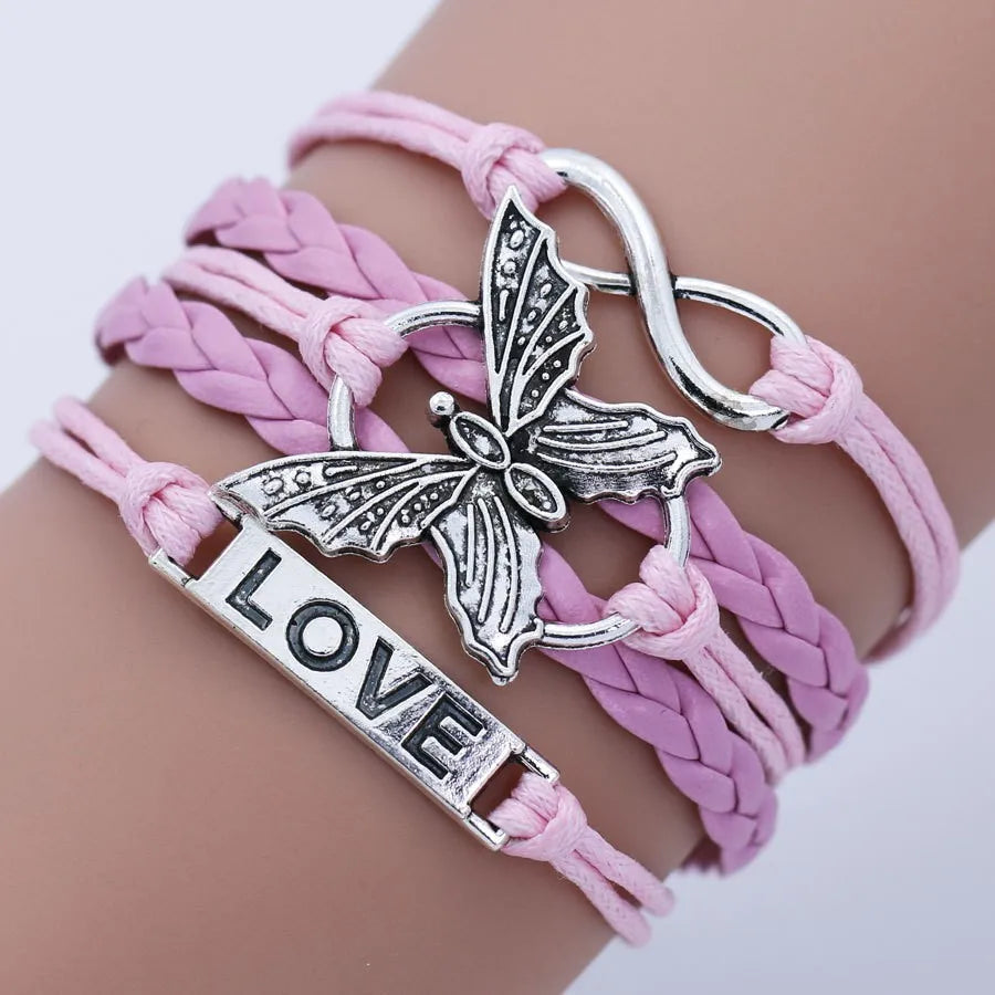 (ONSALE) Multilayer Leather Bracelet With Letter Love And Butterfly (Color: Multicolor)