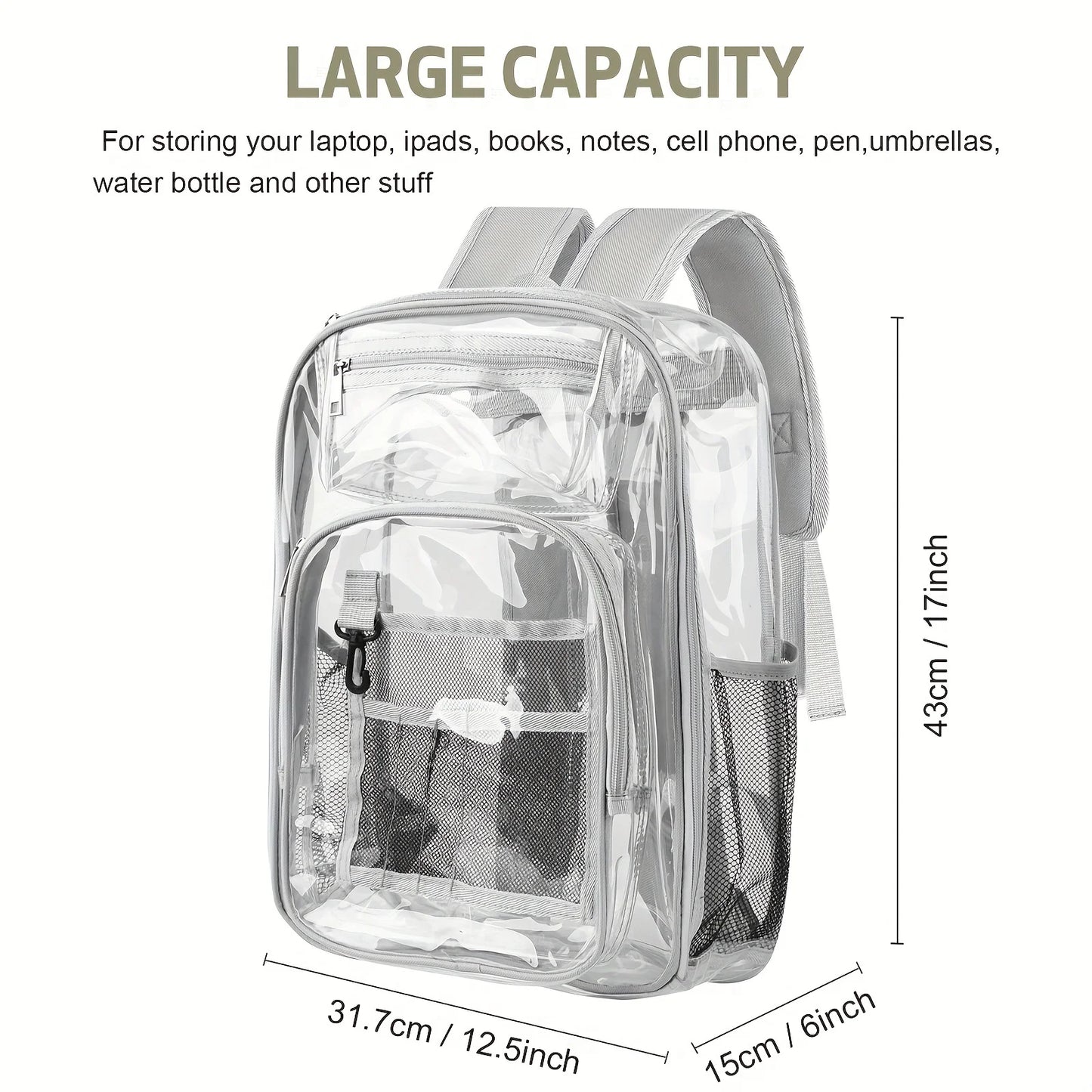 Clear Backpack, Large Heavy Duty PVC Transparent Backpack, See Through With Reinforced Straps Backpack Clear Bookbag for School