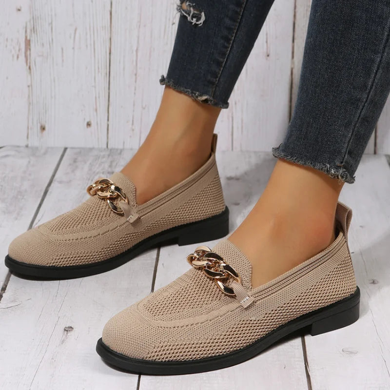 Fashion Flat Shoes Quality Metal Slip on Loafer Ladies Flats Moccasins