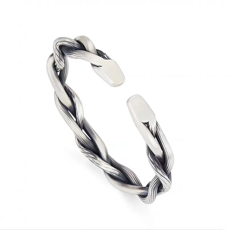 Silver-Plated Twisted Cuff Bangles for Men