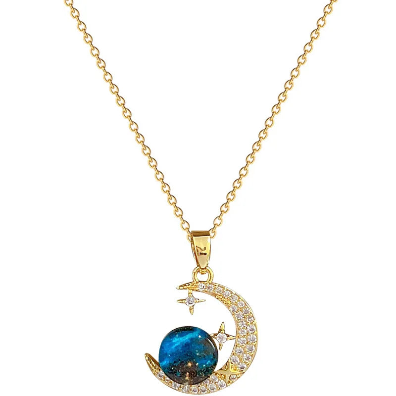 {on sale} fashionable Moon Embrace Star Stainless Steel Necklace