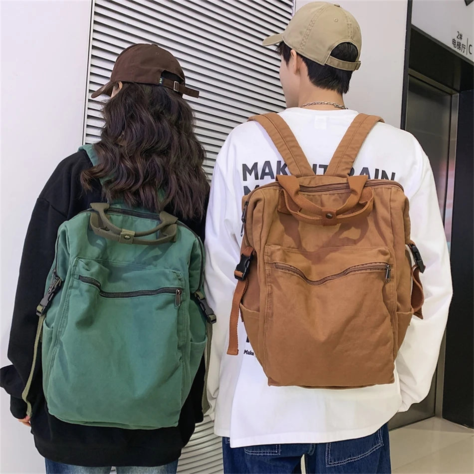 New Solid Color Women Canvas Backpack Men/Women