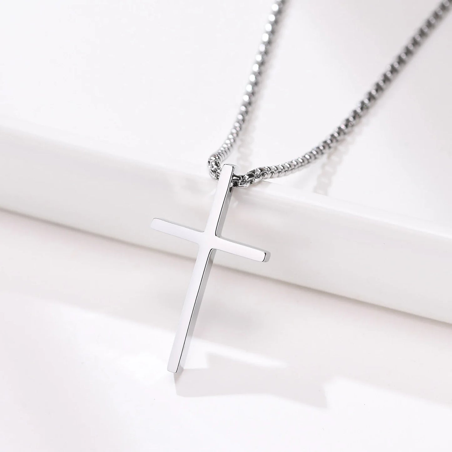 Men's Cross Necklaces, Stainless Steel Layered Rope Box Chain