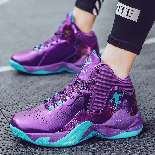 Fashion Purple Basketball Shoes Breathable Women Sport Shoes Training High Sneakers