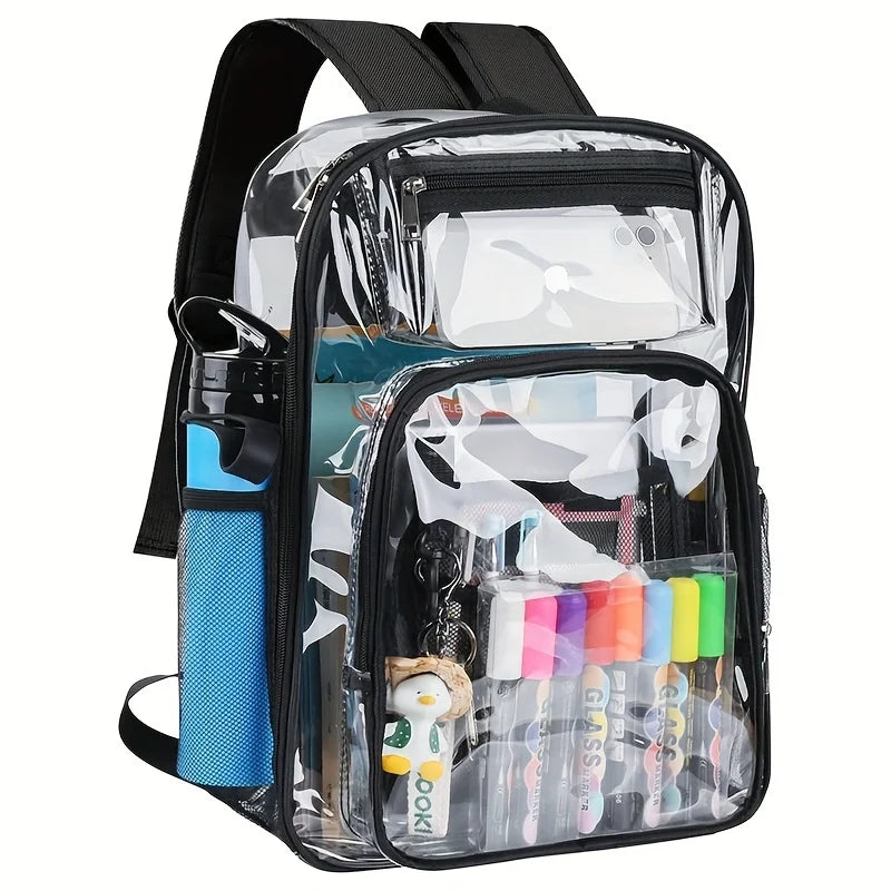 Clear Backpack, Large Heavy Duty PVC Transparent Backpack, See Through With Reinforced Straps Backpack Clear Bookbag for School