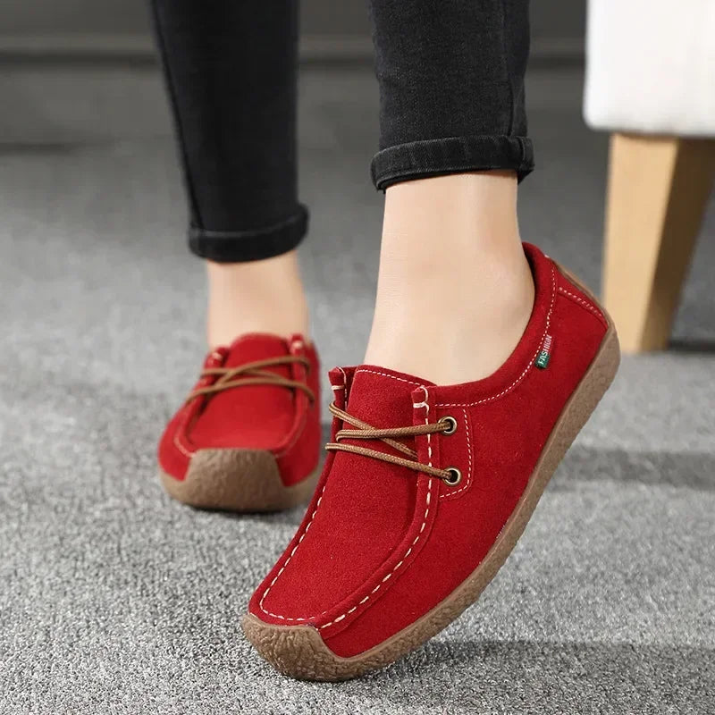 New Arrival Women Casual Shoes 2024 Suede Leather Flats Sneakers Lace Up Moccasins