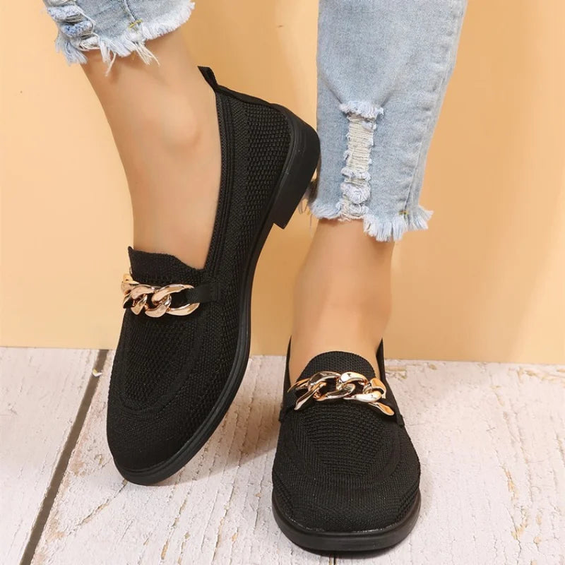 Fashion Flat Shoes Quality Metal Slip on Loafer Ladies Flats Moccasins