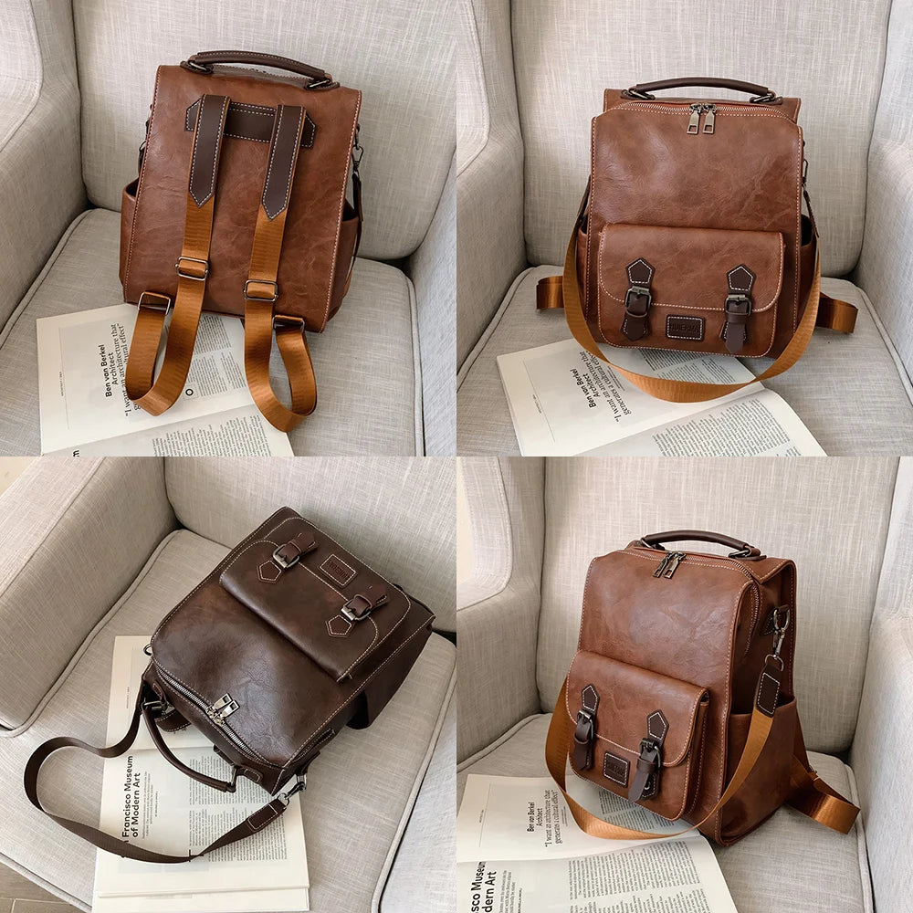 Women Vintage Leather Backpack, Shoulder Bag