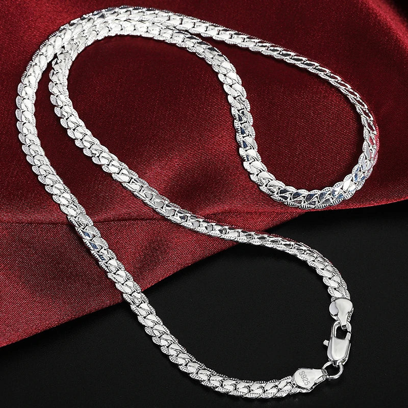 DOTEFFIL 925 Sterling Silver 6mm Side Chain 16/18/20/22/24 Inch Necklace