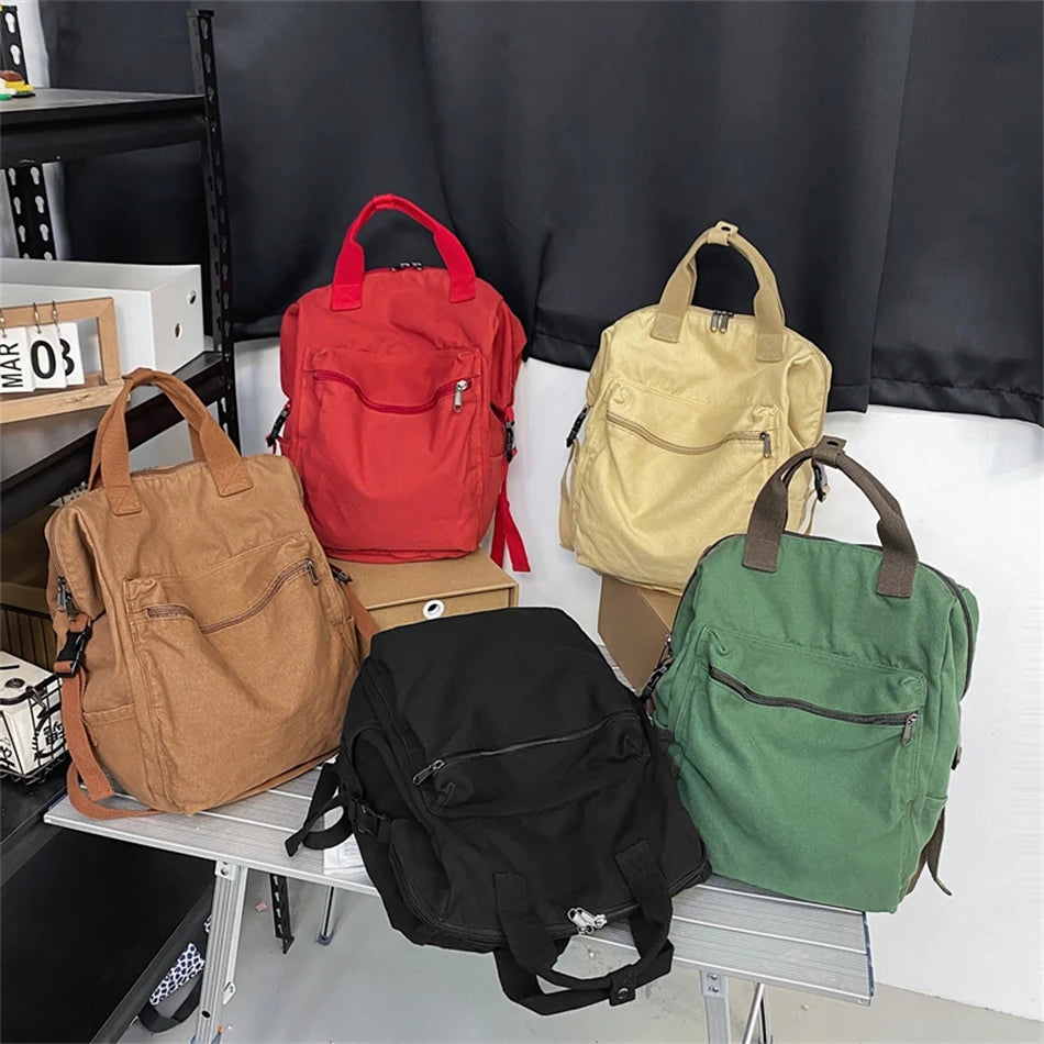 New Solid Color Women Canvas Backpack Men/Women