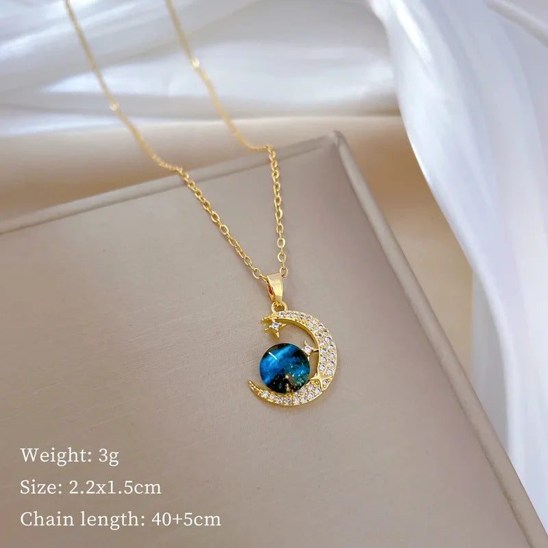 {on sale} fashionable Moon Embrace Star Stainless Steel Necklace