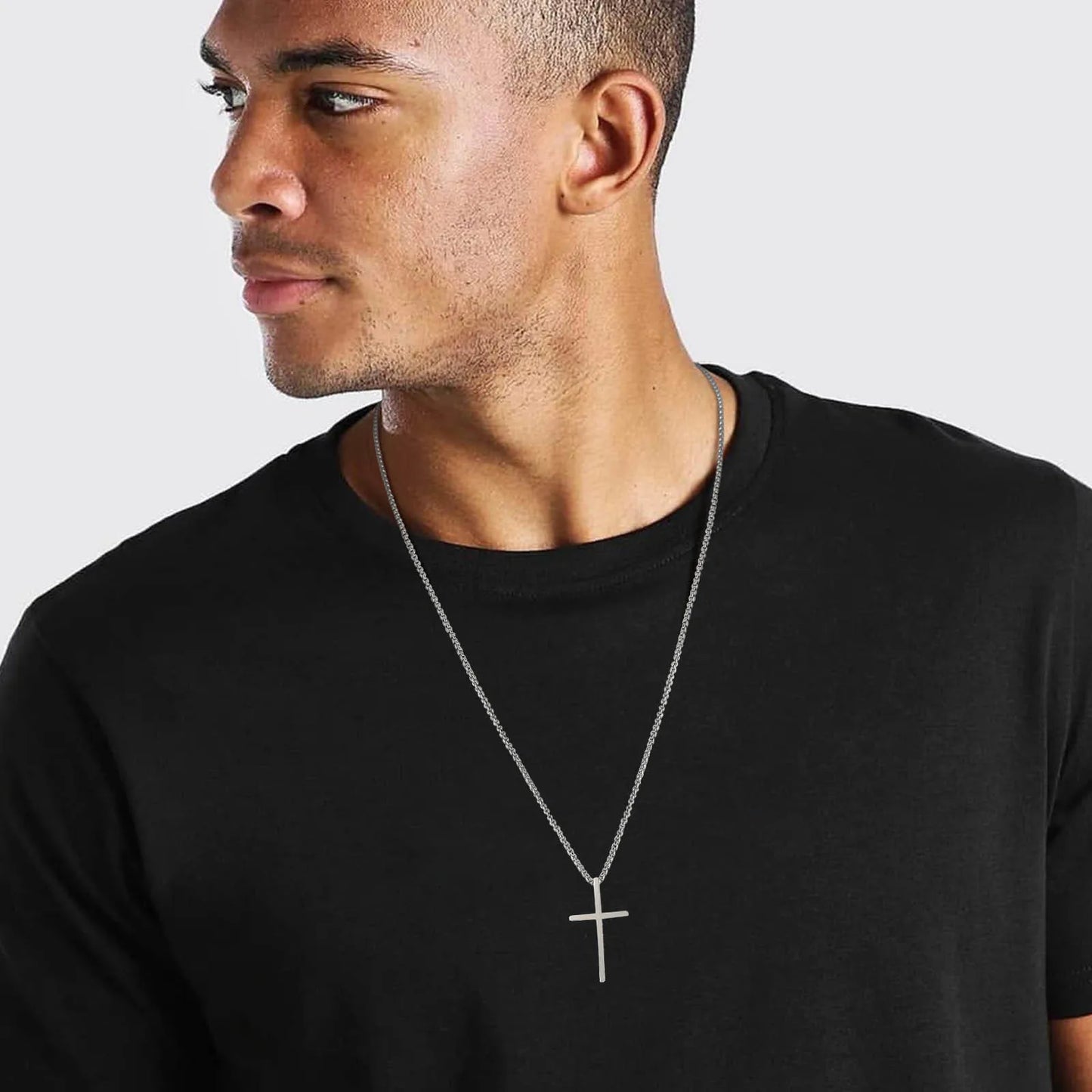 Men's Cross Necklaces, Stainless Steel Layered Rope Box Chain