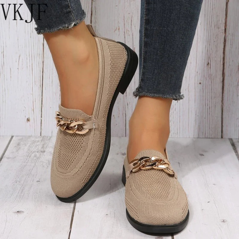 Fashion Flat Shoes Quality Metal Slip on Loafer Ladies Flats Moccasins