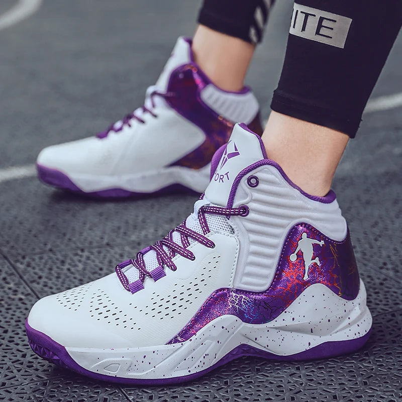 Fashion Purple Basketball Shoes Breathable Women Sport Shoes Training High Sneakers