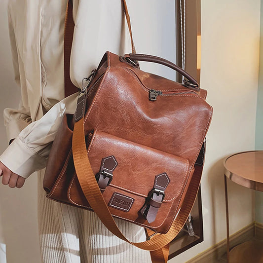 Women Vintage Leather Backpack, Shoulder Bag