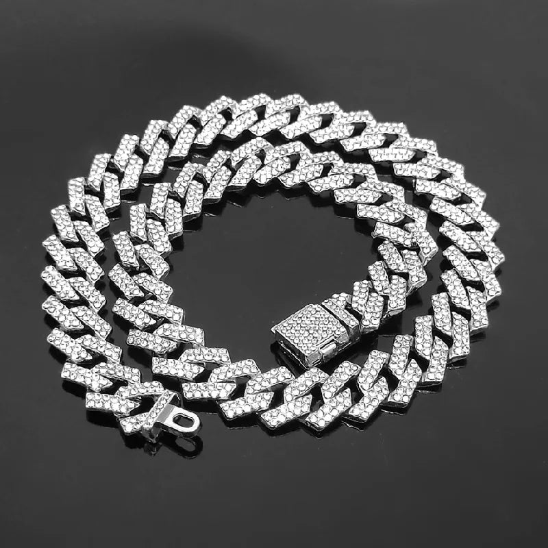 Metal Dog Chain Diamond Cuban Link with Secure Buckle Dog Collars for All Breeds Dogs Cats