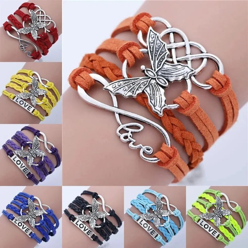 (ONSALE) Multilayer Leather Bracelet With Letter Love And Butterfly (Color: Multicolor)