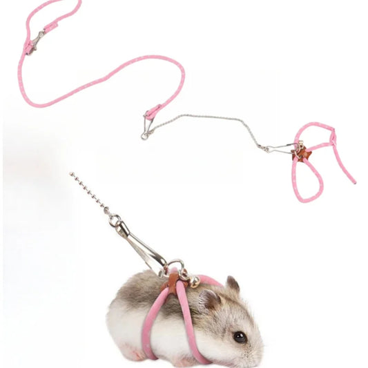 1pc Random Color Hamster Accessories Set with Collar Leash and Anti-bite Metal Chain Nylon Rope Adjust Chest Strap for Outdoor