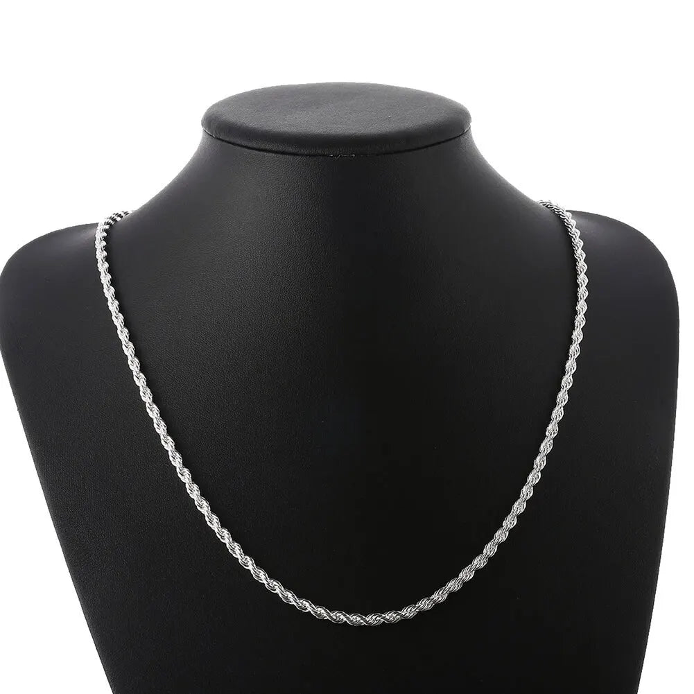 Silver Color 4mm Chain Twisted Rope Necklace Bracelets Fashion Women/Men Silver High Quality Jewelry Set