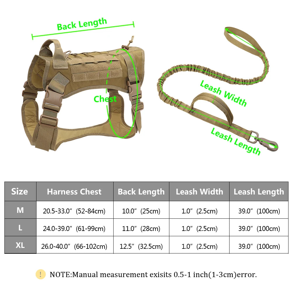 Dog Training Tactical Harnesses Working Dog Vest Bungee Leash