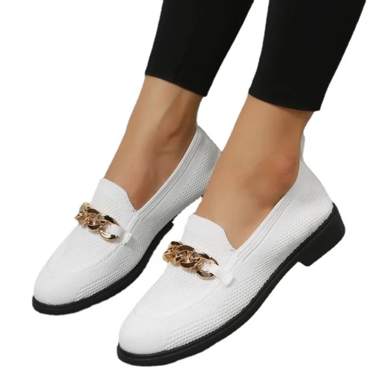 Fashion Flat Shoes Quality Metal Slip on Loafer Ladies Flats Moccasins