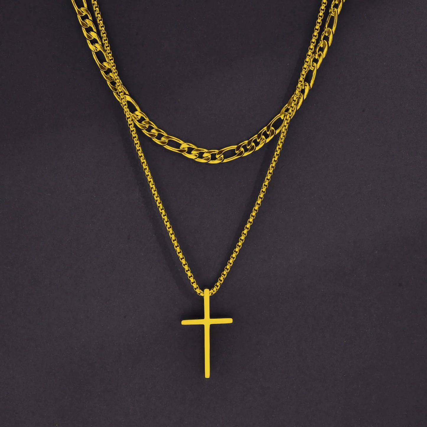 Men's Cross Necklaces, Stainless Steel Layered Rope Box Chain