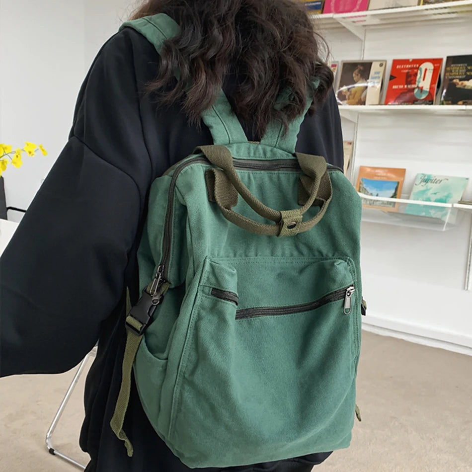 New Solid Color Women Canvas Backpack Men/Women