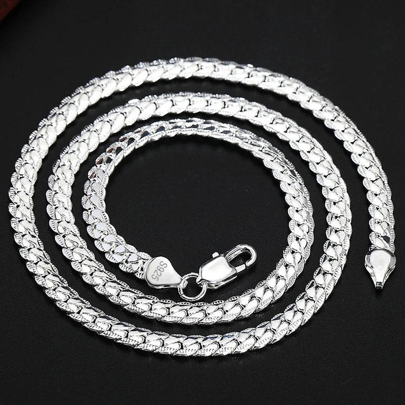 DOTEFFIL 925 Sterling Silver 6mm Side Chain 16/18/20/22/24 Inch Necklace