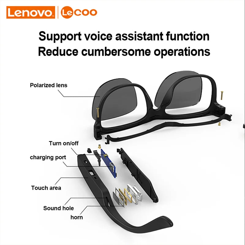 New Lenovo Lecoo C8 Glasses Earphone Wireless Bluetooth 5.0 Headphone Light Weight Sunglasses