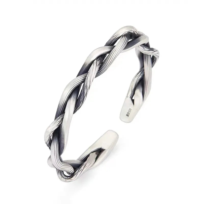 Silver-Plated Twisted Cuff Bangles for Men