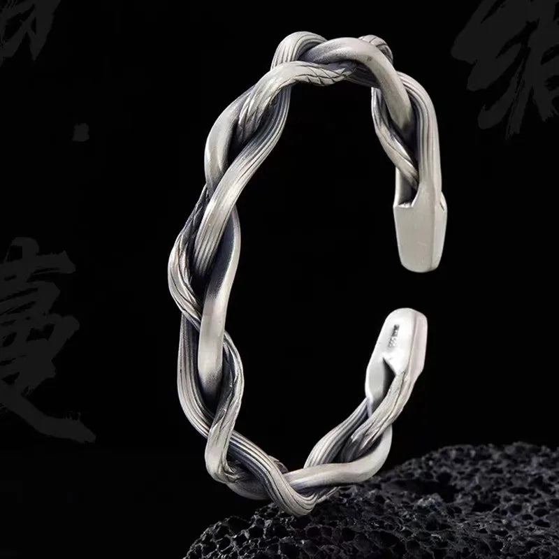 Silver-Plated Twisted Cuff Bangles for Men