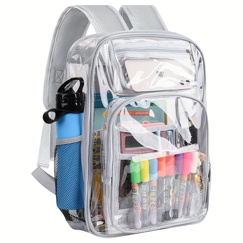 Clear Backpack, Large Heavy Duty PVC Transparent Backpack, See Through With Reinforced Straps Backpack Clear Bookbag for School