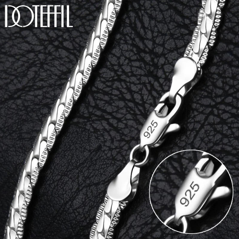 DOTEFFIL 925 Sterling Silver 6mm Side Chain 16/18/20/22/24 Inch Necklace