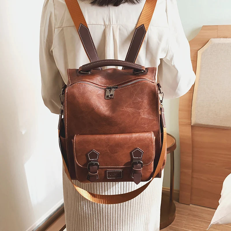 Women Vintage Leather Backpack, Shoulder Bag