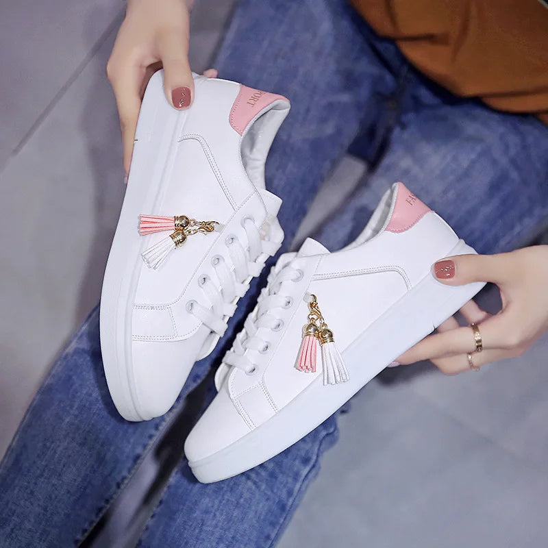 Women Sneakers 2024 White Fringe Fashion Comfortable Casual Shoes Lightweight Lace-up And Breathable