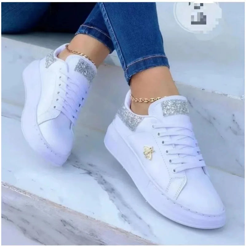 Waterproof White Sneakers for Women Lace Up Casual Flat Sport